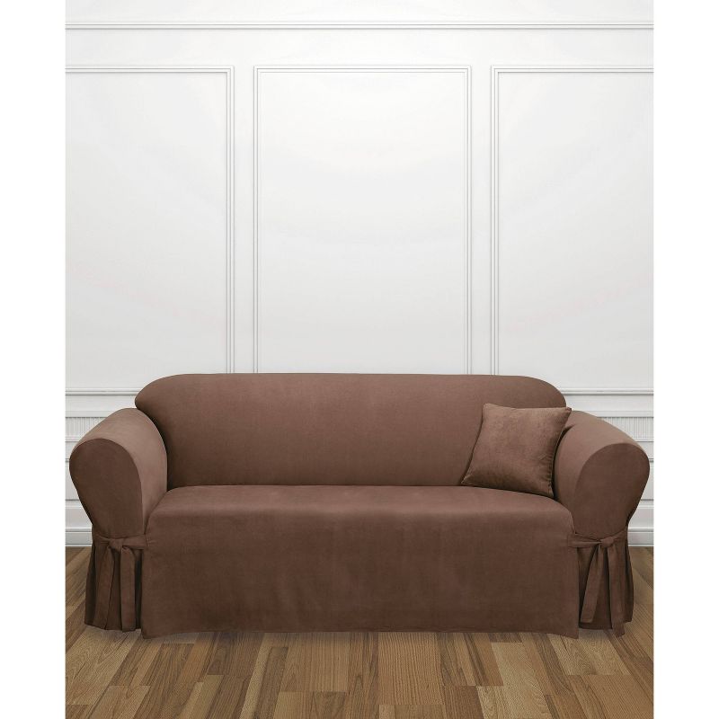 Soft Suede Sofa Slipcover Chocolate - Sure Fit, 3 of 7