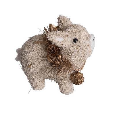 Transpac Thread Piglet with Gold Accessories Decorative Object - Adorable Multicolor Animal Figurine for Christmas Tabletop Decor - Indoor Use and