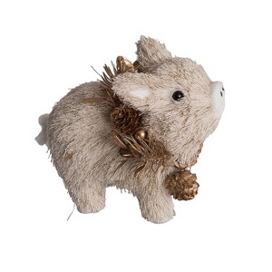 Transpac Thread Piglet with Gold Accessories - Adorable Multicolor Animal Figurine for Christmas Tabletop Decor - 1 of 1