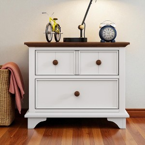 Two-Drawer Wooden Nightstand, Retro Bedside Table with Faux Two-Drawer Look, End Side Table for Bedroom, Kids’ Room, Living Room - 1 of 4