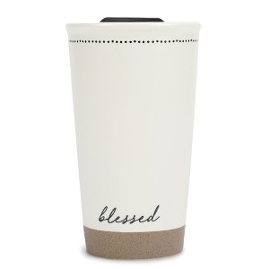 Lighthouse Christian Products Pin Dot Classic White 12 ounce Ceramic Travel Tumbler Mug, Blessed - 1 of 4