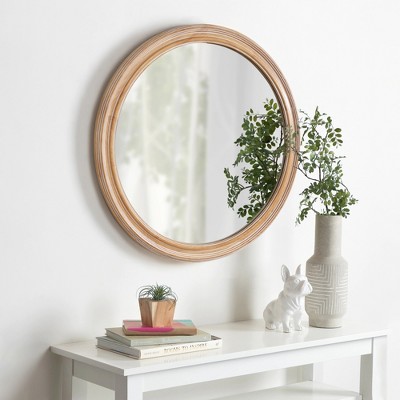 Grungis Round Wall Mirror for Bathroom,Wooden Farmhouse Circle Mirrors with Whitewash Edge Decorative for Bedroom Living Room