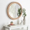 Wooakway 28" Brown Wooden Round Wall Mirror Vanity Farmhouse Decorative Circle Mirrors with Whitewash Edge for Bathroom Bedroom Entryway Living Room - 2 of 4