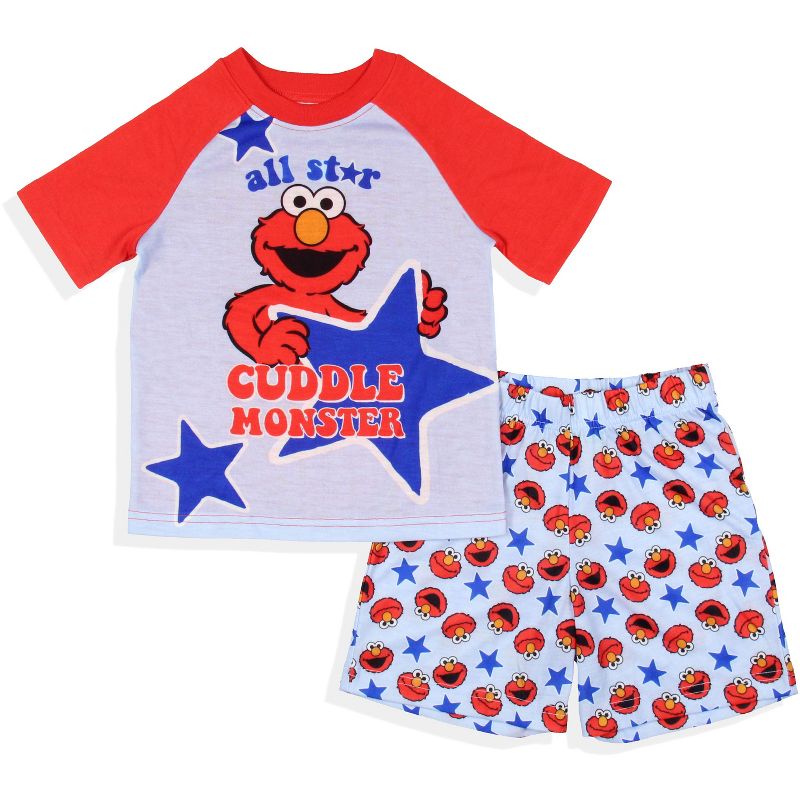 Sesame Street Toddler Boys' Elmo All Star Cuddle Monster Pajama Set Short Blue, 1 of 7