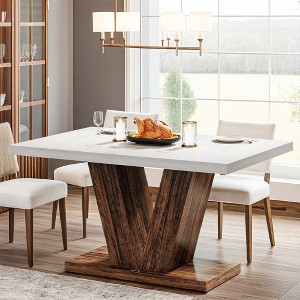 Resenkos Dining Table, Living Room Table,47" Dining Table, Farmhouse Wooden Kitchen Dinner Table with Duty Pedestal,Black & Brown - 1 of 4