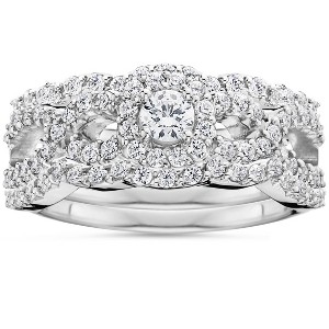 Pompeii3 1 1/10Ct Diamond Engagement Bridal Wedding Ring Set 10K White Gold - 1 of 4