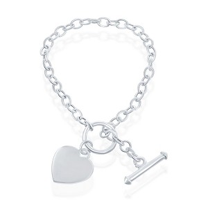 Bella Silver Sterling Silver Engravable Heart Charm Rolo Chain Toggle Bracelet - Silver - 7.5 Inch - 1 of 2