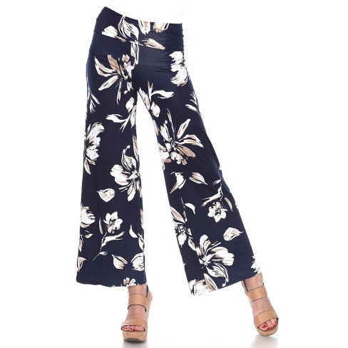 Women's Flower Printed Palazzo Pants Blue Large - White Mark : Target