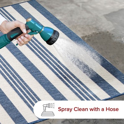 Coastal Stripe Blue Synthetic 10' x 14' Reversible Area Rug