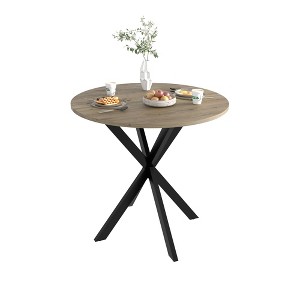 Gulches 31.5" Round Dining Table, Brown MDF+Black Metal Legs, 220 LBS Capacity, Space-Saving for 2-4 People (Only Table) - 1 of 4