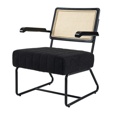 Beautyolove Mid-Century Black Faux Lambskin Black Arm Upholstered Accent Chair Armchair
