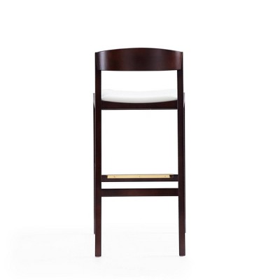 Danish Modern Ivory Faux Leather Beech Wood Barstools - Set of 3