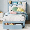 Twin Bed Frame with Drawer, Velvet Upholstered Platform BedFrame with Storage Headboard for Kids, No Box Spring Needed, Easy Assembly - 2 of 4