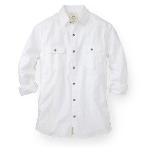 Mens' White Linen Button Down with Faux Horn Buttons, Medium - 1 of 4