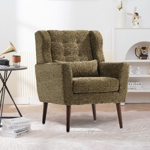 Lyngins Chenille Fabric Accent Chair with Waist Pillow, Ergonomic Lounge Armchair with Tapered Wooden Legs, Comfy Reading Chair for Living Room - 1 of 4
