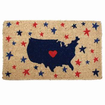 tagltd 1'6"x2'6" Red White Blue USA Map with Stars Rectangle Indoor and Outdoor Coir Door Welcome Mat Beige Background