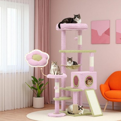 Cactus Cat Tree for Large Cats: 60" Tall with Self-Grooming Brush, Cute Kitten Climbing Tower for Indoor Kittens