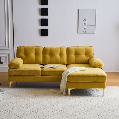 TiramisuBest 82.6" Modern Sectional Sofas Couches Velvet L-Shaped Couches for Living Room, Bedroom