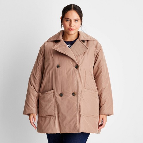 Women's Notched Lapel Double Breasted Puffer Coat - Future Collective™ With  Reese Blutstein Tan 1x : Target