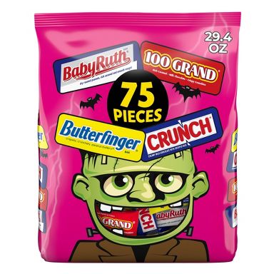 Butterfinger, Crunch, 100 Grand, Baby Ruth Assorted Halloween Candy Bag - 29.4oz/75ct
