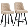 Zeus & Ruta Set of 2 360° Swivel Counter Height Stools with 26" Linen Upholstered Bar and Wood Legs - 2 of 4