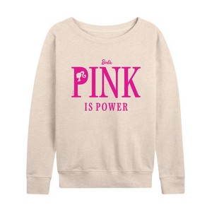 Women's - Barbie - Pink is Power Lightweight French Terry Wide Neck Long Sleeve Shirt - 1 of 4