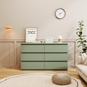 Lyngins Dresser for Bedroom with 6 Drawers,Chest of Drawers Wide Dresser TV Stand for Living Room,Hallway,Green - 1 of 4