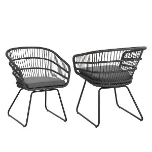 Akoasm Set of 2 Outdoor Barrel-Shaped Dining Chairs with Iron Legs & 2 Cushions-Grey - 1 of 4