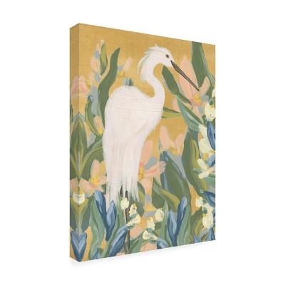 Floral Egret II White Bird Canvas Art with Wood Frame
