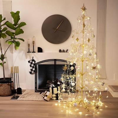 Barton 6.4ft Metal Rotating Christmas Ornament Display Tree Stand, Gold