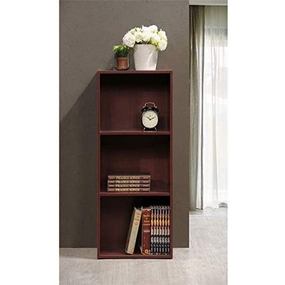 Mahogany 3-Shelf Kid-Friendly Storage Bookcase with Cubes and Doors