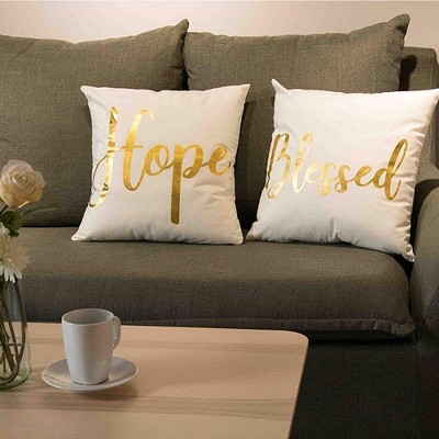 White and Gold Inspirational Polyester Throw Pillow Covers, 18 x 18 in, Set of 4