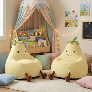Spassway 2-Piece Cartoon Eggplant Bean Bag Chairs with Faux Rabbit Fur Cover for Kid Memory Foam Bean Bag Sofa Reading Seats for Playroom Living Room - 1 of 4