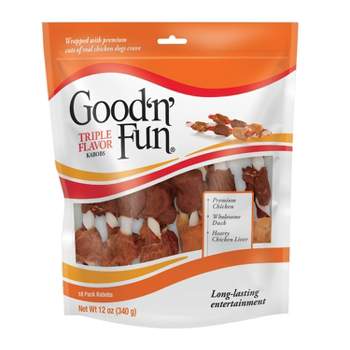 Good 'n' Fun Triple Flavor Kabobs Long Lasting Rawhide with Chicken, Beef and Pork Flavor Dog Treats