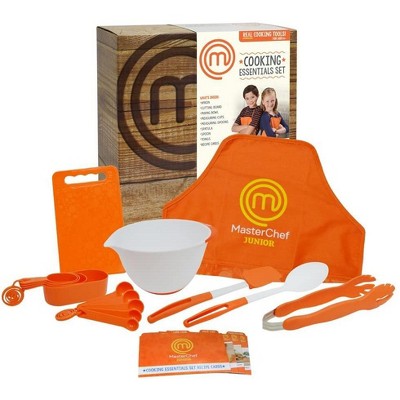 Jazwares MasterChef Junior Cooking Essentials Set - Kit Includes Real Cookware For Kids, Recipes & Apron, 9pc