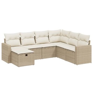 vidaXL 7 Piece Patio Sofa Set with Cushions Beige and Cream Poly Rattan - Without Table - 1 of 4