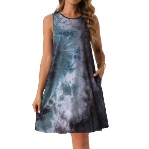 INSPIRE CHIC Women's Tie Dye Tank Beach Casual Sleeveless Loose Tshirt Sundress with Pockets - 1 of 4