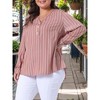 Women's Plus Size V Neck Striped Long Sleeve Button Down Blouses - Agnes Orinda - 2 of 4