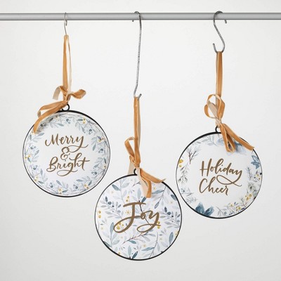 6.5"H Sullivans Christmas Holiday Text Disc Ornaments Set of 3  Multicolor