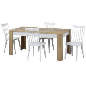 5pc Ericson Modern Dining Set Natural/White - Buylateral: Rectangle Table, 4 Spindle Back Chairs - 1 of 4