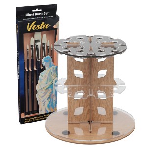 Mezzo Rotating Paint Brush Storage Rack with Vesta Synthetic Artist Paint Brushes for Acrylic Painting - Filbert Acrylic Paint Brush Set of 7 - with - 1 of 4