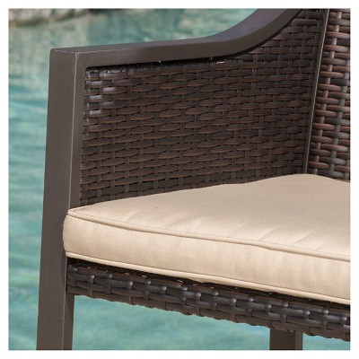 Riga Black Wicker Barstool with Tan Cushions, Set of 2