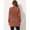 Allegra K Women's Notched Lapel Double Breasted Faux Suede Trench Coat with Belt - 4 of 4