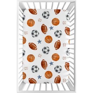 Sweet Jojo Designs Boy Baby Fitted Mini Crib Sheet Watercolor Sports Theme Multicolor - 1 of 4