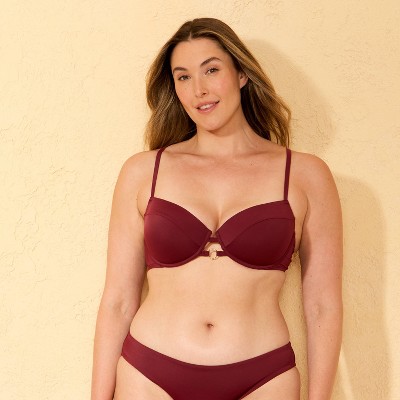 Shade & Shore Women's Light Lift Ring Underwire Bikini Top - Shade & Shore™ Burgundy 32A — фото 4