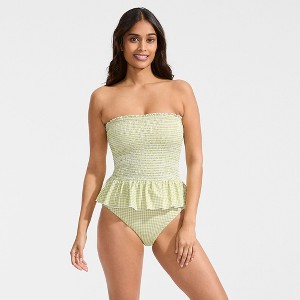 Lands' End Women's Smocked Bandeau Peplum One Piece Swimsuit - 18