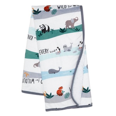 Lambs & Ivy Wild Life Soft Minky/Sherpa Baby Blanket - Protect the Animals