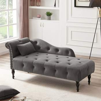 60.6" Velvet Chaise Lounge with Button Tufted Nailhead Trimmed and 1 Pillow - ModernLuxe