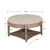 Textured Large Round Ottoman Coffee Table with Button Tufted Top, Wooden Storage Shelf and Waterproof Upholstery-Maison Boucle - 4 of 4