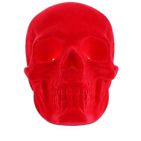 HalloweenCostumes.com One Size Fits Most Light Up Flocked Velvet Skull Decoration | Halloween Table Decor with LED Lights, Red - image 1 of 4